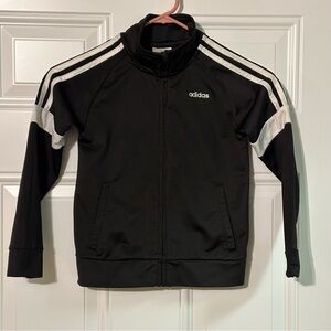 Adidas Youth Boys Size 6 Track Jacket Full Zip Up Black 3 Stripes